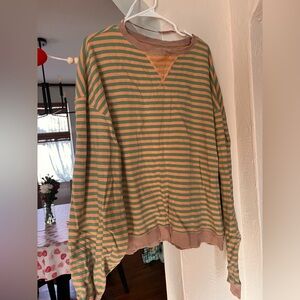 Free people Striped Green and Tan Sweater